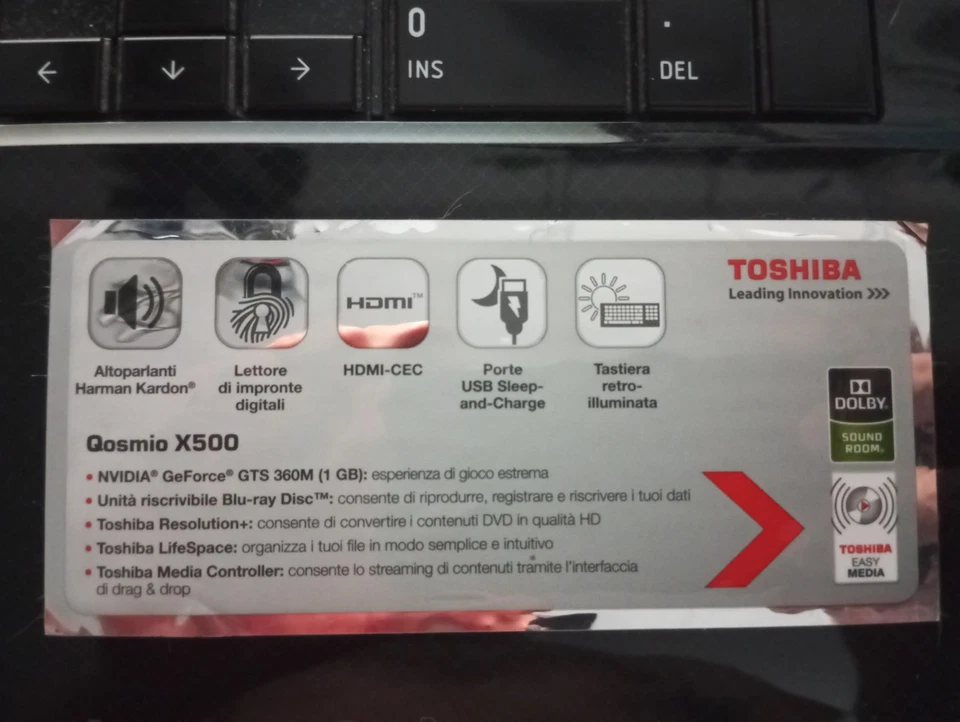 Pc Laptop Toshiba Qosmio X500 11N 18" i7 8gb 500+500 nvidia bluray Harman Kardon - Immagine 3 di 4