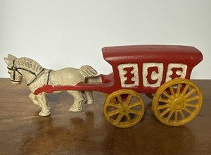 VINTAGE CAST IRON HORSE DRAWN CARRIAGE ICE CART TRUCK TOY