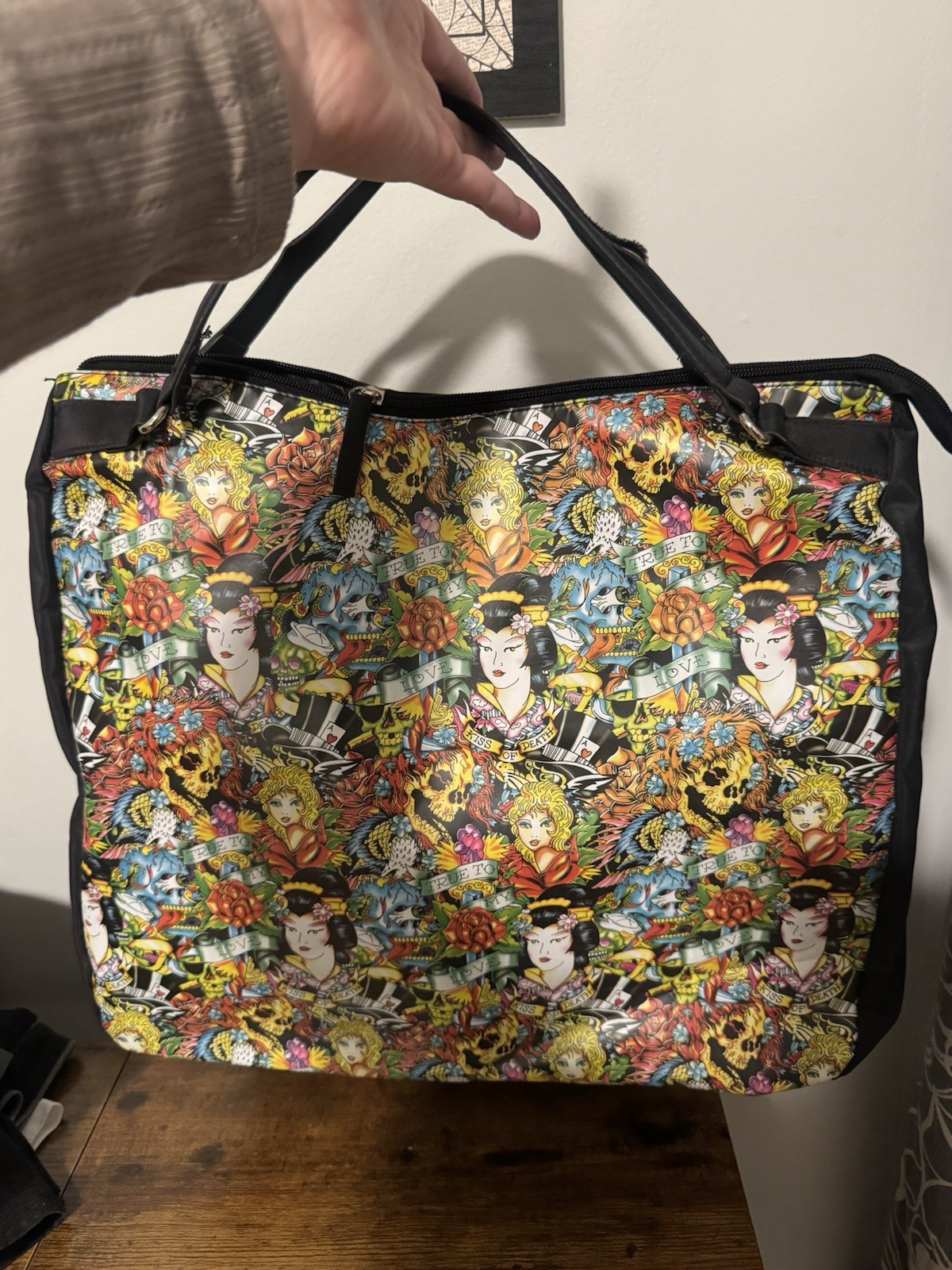 Ed Hardy by Christian Audigier Geisha Kiss of Death True to My Love Tote Bag