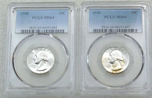 1948 Washington Quarter PCGS MS64 Frosty lot of 2 coins New Holder #L265Q