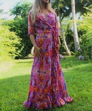 BRAND NEW Sophia Alexia London Pink Fire Ruffle Wrap Maxi Dress Size XS/S Long