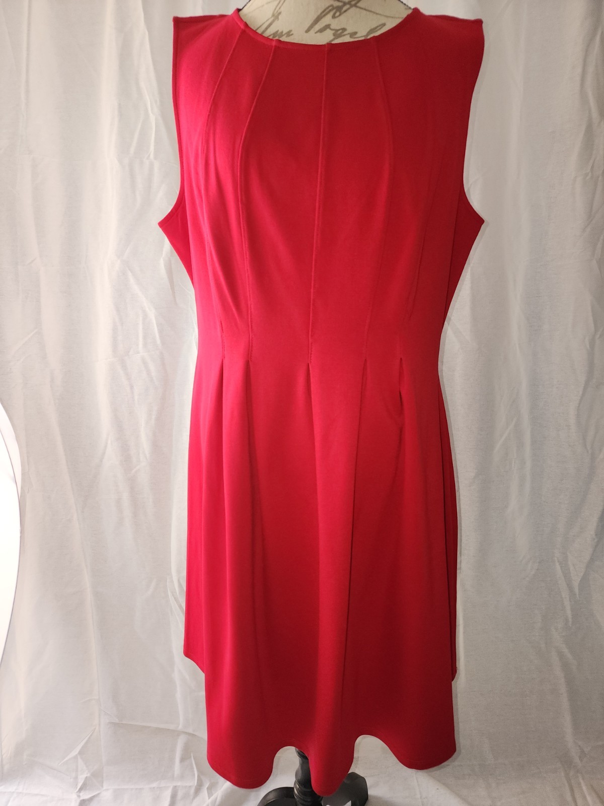 Monteau Red Knit Sleeveless Pleated A-Line Dress Knee Length Plus Size 1X image 2