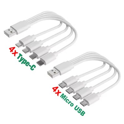 20cm Short USB Multi Charging Cable 4 in 1 Multiple Type C / Micro USB Charging 