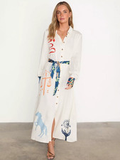 New Never Fully Dressed Mystical Cream Printed Belted Midi Shirt Dress £149 8-28