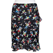 Vintage Ralph Lauren Skirt Asymmetrical Black Floral Size XS Y2K Ruffle Mini