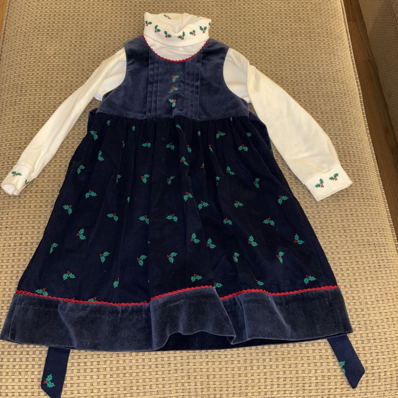 Hartstrings Girl Size 4 Set Navy Blue Holly Berries Holiday Dress Vintage Jumper