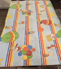 VTG Peanuts  Snoopy Charlie Brown 70s Twin Bed Blanket w/ Hot Air Balloons READ