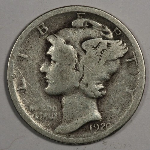 1920 Mercury 90% Silver Dime 10¢ Good to Very Good
