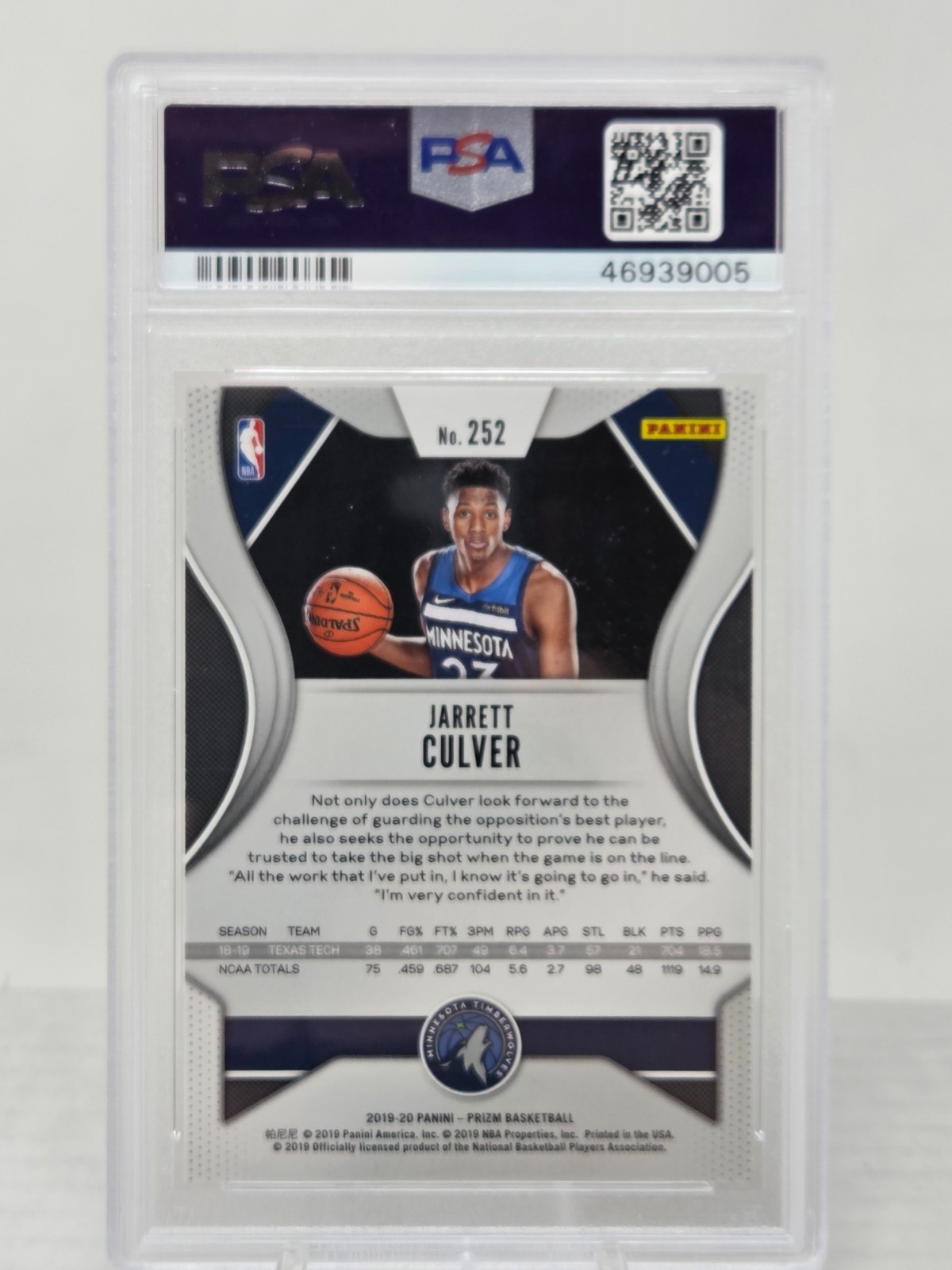 2019 Prizm JARRETT CULVER Rookie Card PSA 10 Gem Mint view 2