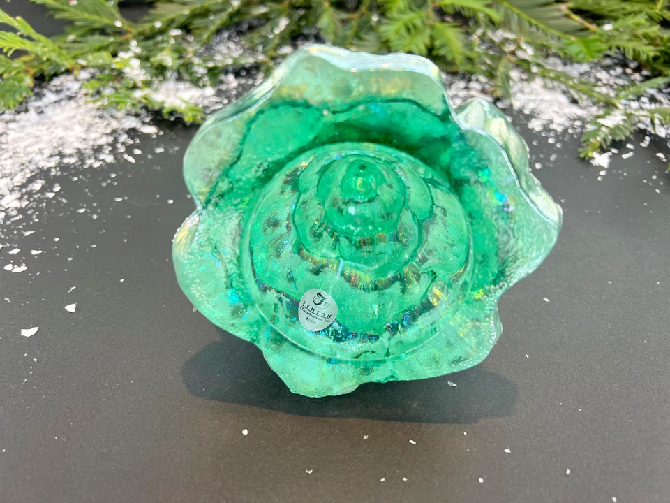 Vintage Fenton Aqua Blue Iridescent Glass Flocked Christmas Tree 6.25” - image 4 of 4