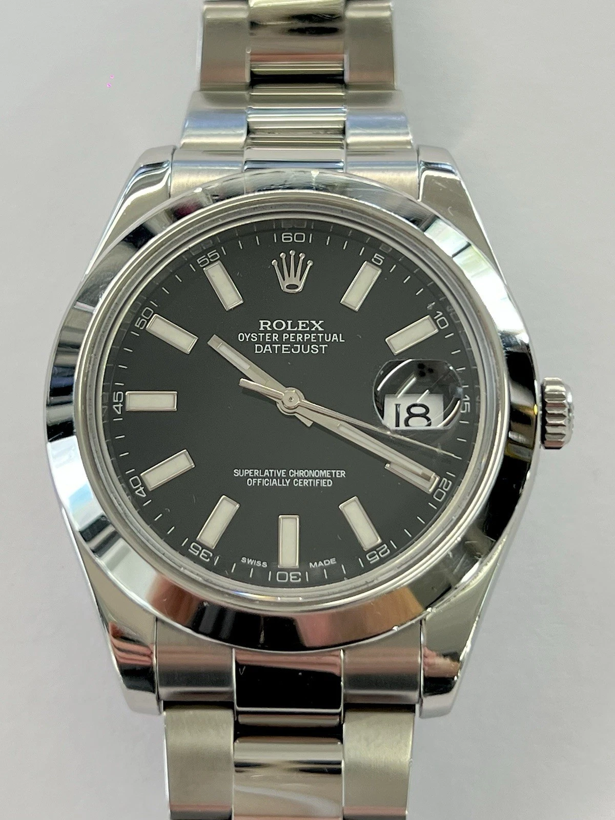 Rolex OP Datejust Black Stick Dial Smooth Bezel 41mm Automatic Watch 116300