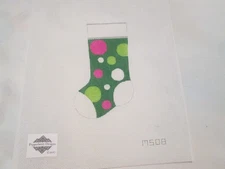 MULTI DOT MINI STOCKING-PEPPERBERRY-HANDPAINTED NEEDLEPOINT CANVAS