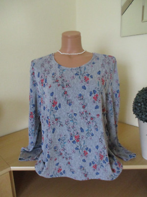 Cecil Damen Pullover Gr. XL grau-Blumen langarm Rundhals