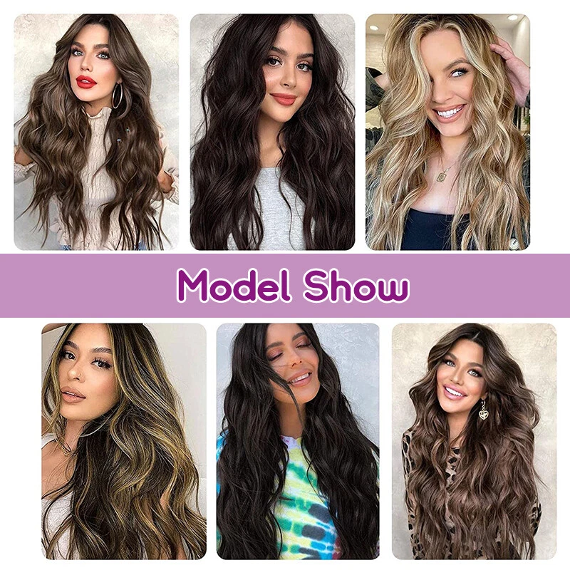 4Pieces Clip In Long Thick Hair Extensions Full Head Curly Hightlight as Human - Image 2 of 4