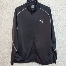 Puma Track Jacket Mens L Black Full Zip Pockets Logo NEW