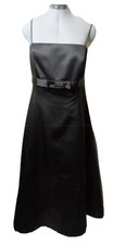 DAVID'S BRIDAL Prom Dress 12 Black Satin empire waist +Bow Spaghetti strap Midi
