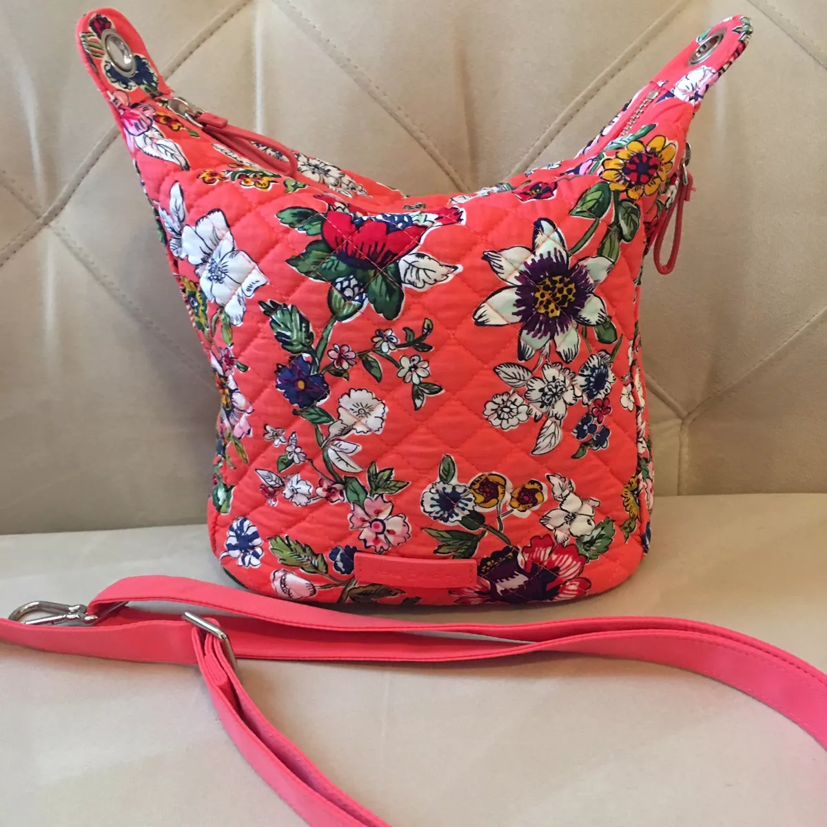 Vera Bradley Carson Mini Hobo Crossbody Shoulder Bag in Retired Coral Floral