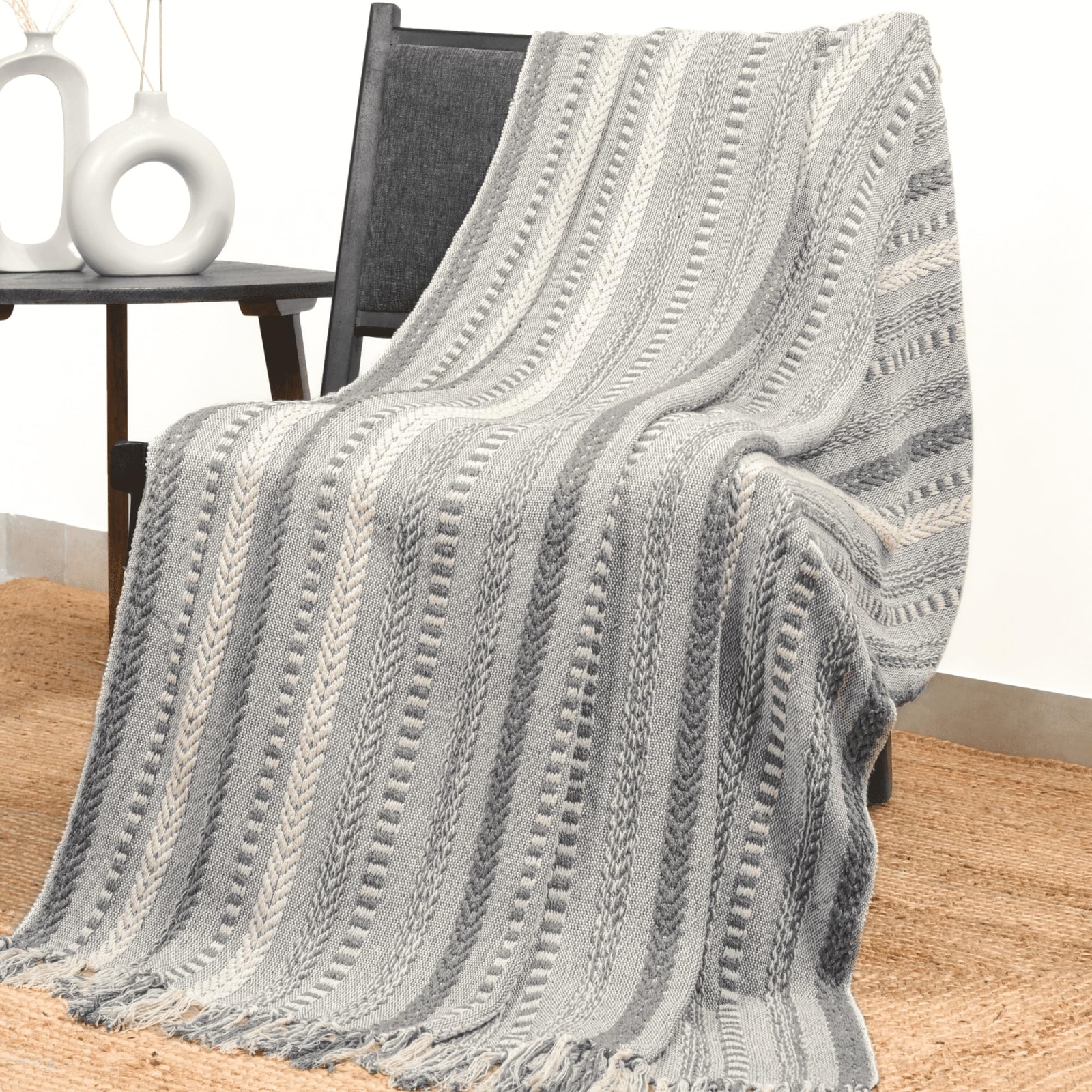 RAJRANG Farmhouse Throw Blanket with Decorative Tassel - 50x60 Inches Vintage...