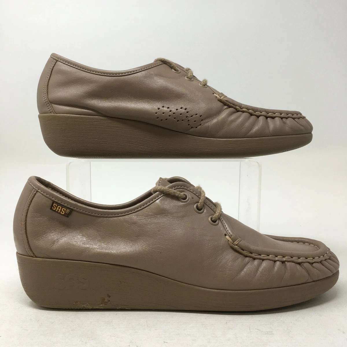 Sas Shoes Womens 9.5 S Siesta Moc Comfort Lace Loafers G5143791 Leather Wedge