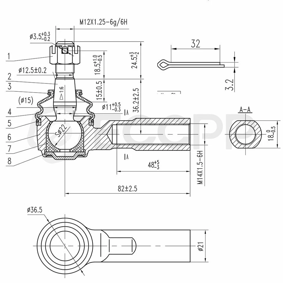 Junta de rótula de brazo de control de extremo de varilla de amarre delantera de 10 piezas para Toyota Corolla 1996-2002 Foto 3 de 4