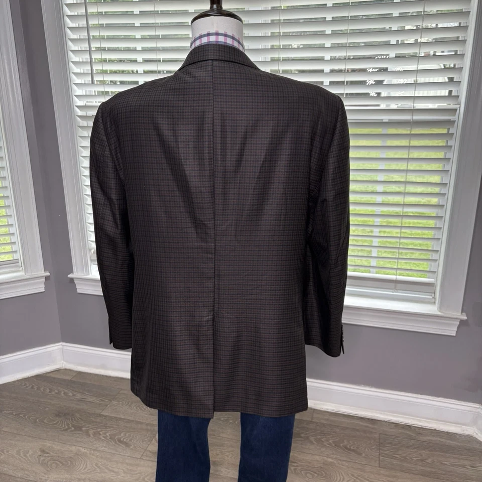 Abrigo Blazer Deportivo Jos A Bank Para Hombres Talla 46R Marrón Dos Botones Chaqueta a Cuadros a Cuadros Foto 3 de 4