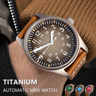 39mm Titanium NH35A PT5000 Tandorio Pilot Aviator Automatic Mens Watch Sapphire