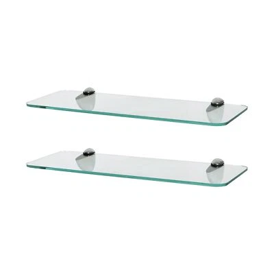 HARBOUR HOUSEWARES 2x Rounded Floating Glass Bathroom Shelves 40cm Clear/Chrome Shower Storage Rack