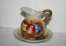 Vintage Artmark Japan Art Pottery Hand Painted Fruit on Pitcher Wash Basin Bowl