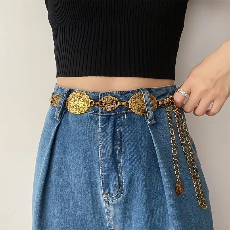 Cowgirl Western Equestrian Gold CONCHO CHAIN BELT | eBay display picture 2