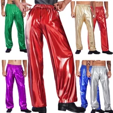 Men Metallic 70s 80s Disco Pants Trousers Costume Stage Performance Sweatpants 