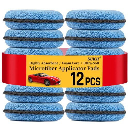 Sukh 12 Pack Microfiber Foam Car Wax Applicator Pad - Foam Applicator Detailing