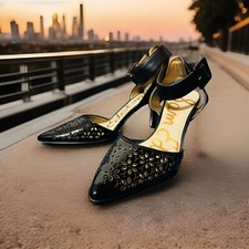 Sam Edelman Women's Ayla Slingback Pointed Toe Pumps Black Leather Size 7.5