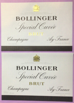 BOLLINGER - 2 CHAMPAGNER ETIKETTEN - GROSSFORMAT 20 x 13,5 CM - 300 CL - #7098