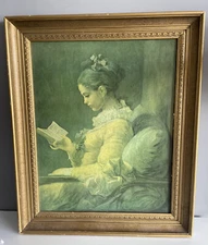VINTAGE Gold Framed Painting of "YOUNG GIRL READING," BY Jean Honore Fragonard