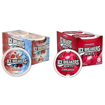 ICE BREAKERS Duo Fruit Plus Cool Strawberry Sugar Free 1.3 Ounce (Pack of 8) 