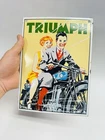 Vintage Porcelain Enamel SIGN TRIUMPH MOTORCYCLES 8”x10.5” Plaque Automobile