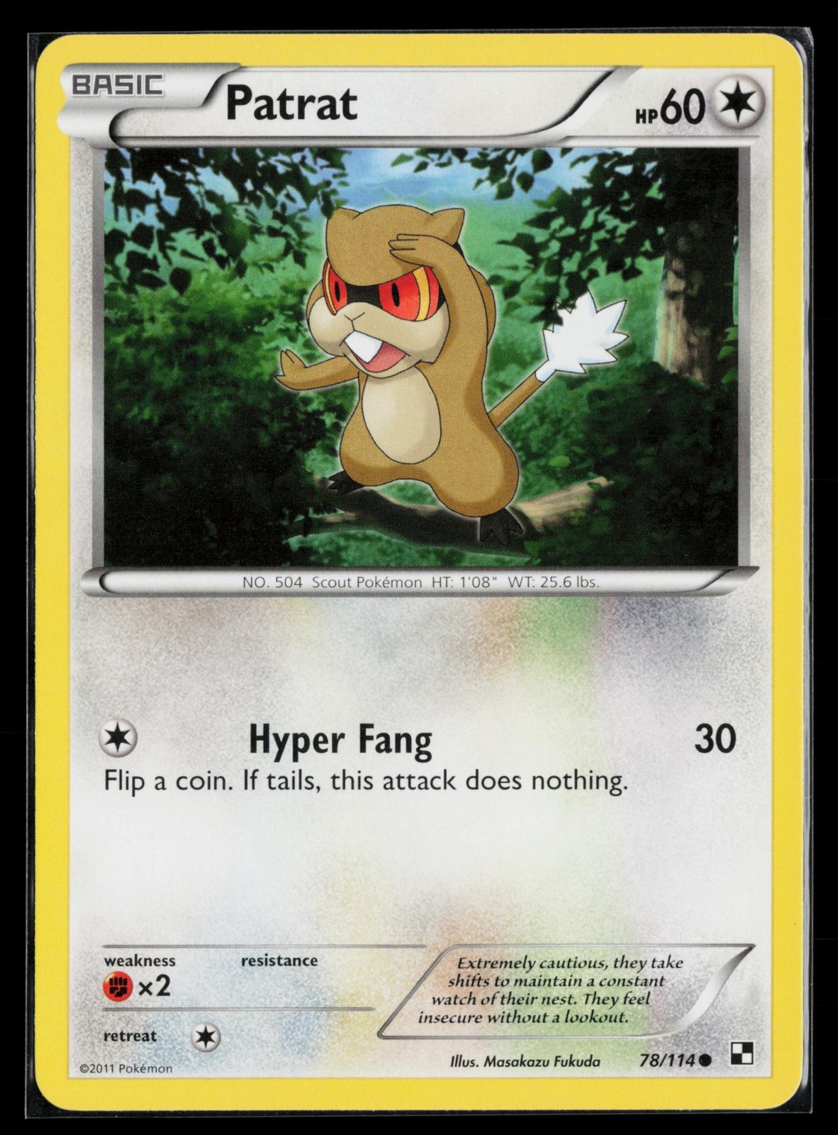 Patrat 78/114 Common Black & White Pokemon Near Mint