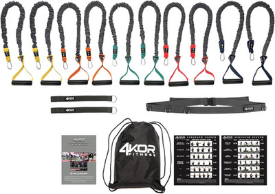 4KOR Cross Anchor Resistance Bands with Handles & Workout Guide for Strength Tra