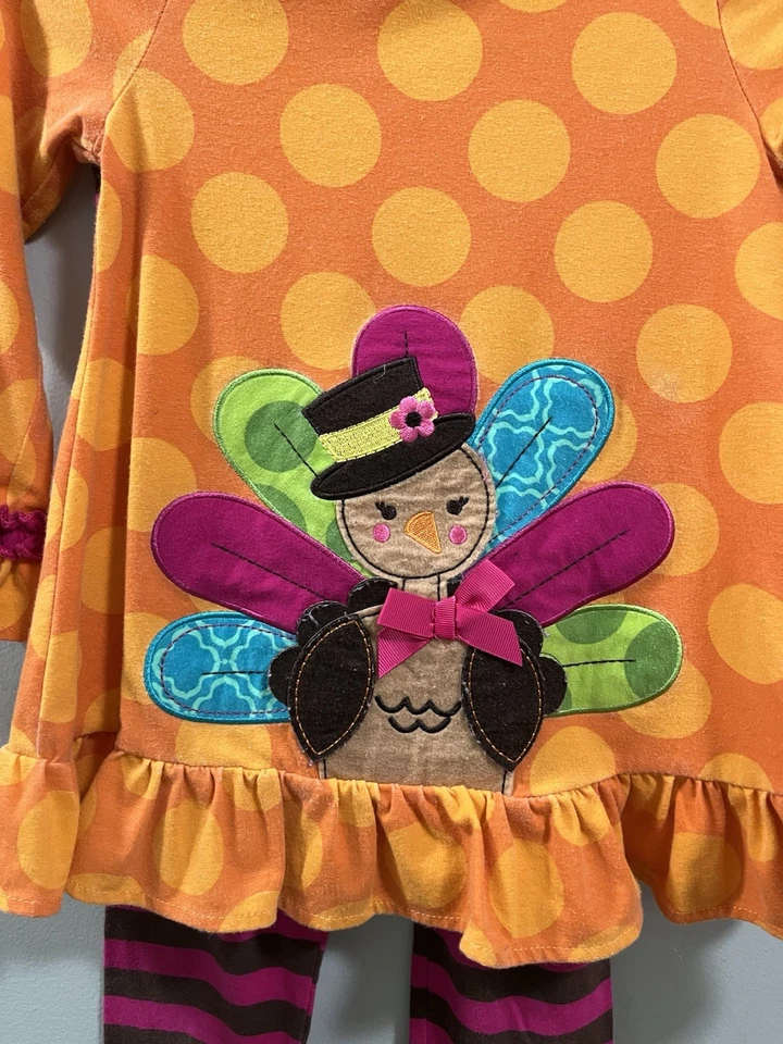 Emily Rose Niñas Acción de Gracias Otoño Traje Pavo Aplique Volantes Talla 5. Rayas Foto 2 de 4