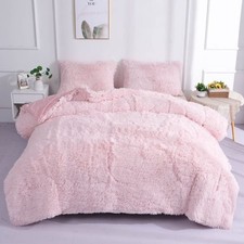 chovy Faux Fur Plush Light Pink Comforter Sets King - Ultra Soft Shaggy Flann...