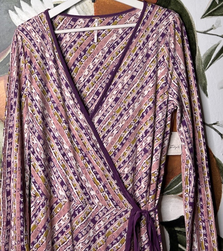Free People Large Phoebe Long Sleeve Maxi Wrap Dress Bohemian Multicolor NWT
