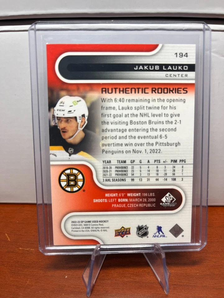 Jakub Lauko #194 2022-23 SP Game Used /222 Authentic Rookies Boston Bruins - Image 2 of 2