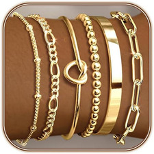 Gold Bracelets for Women 18K Gold Plated Bracelet Stack Bangle Cuff Bracelet Set