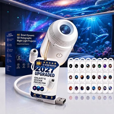 2-in-1 5D Holographic Galaxy Star Ocean Projector 360° USB Night Light Lamp