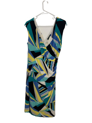 Lauren Ralph Lauren knee length dress faux wrap ruched geometric pastel sz 12