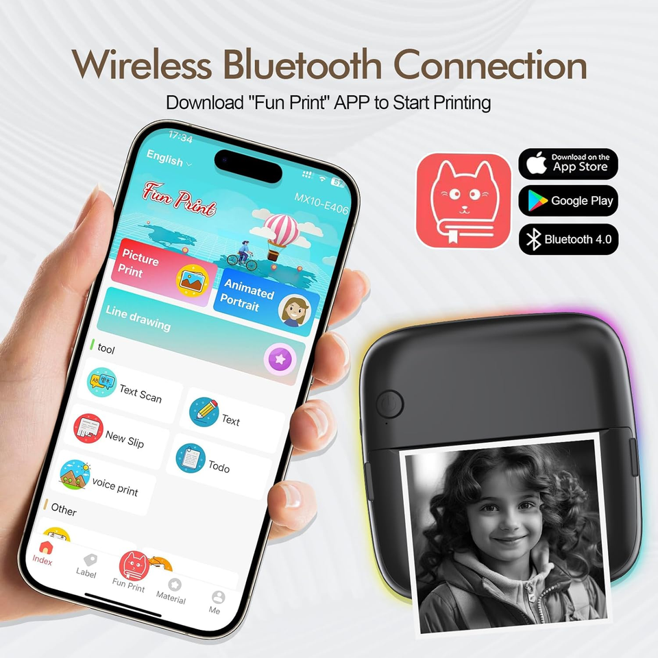 Stampante Termica Portatile A9s Mini - Wireless, Bluetooth, 304DPI, Per Etichette, Foto, Ricevute, Compatibile Con Android E IOS
