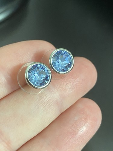Givenchy Swarovski Blue Crystal Faceted Silver Tone Earrings studs
