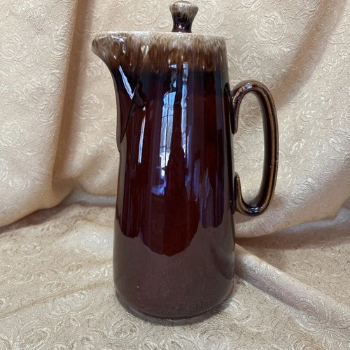 Vintage Hull Pottery Tall 11" Brown Drip Coffee Pot w/ Lid, 8 Cup Capacity