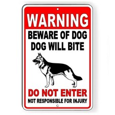 Warning Beware Of Dog Will Bite Do Not Enter German Shepherd Sign / Decal Bd36