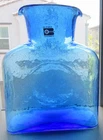 Vintage BLENKO handmade 8" tall Azure Blue Glass Water Carafe Pitcher & Sticker